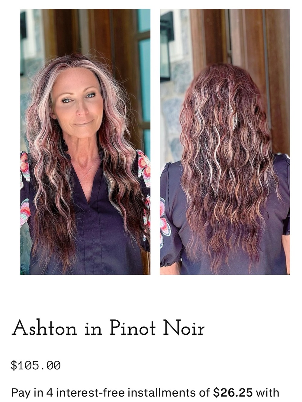 Long Wavy Wig in Pinot Noir with Silver Highlights